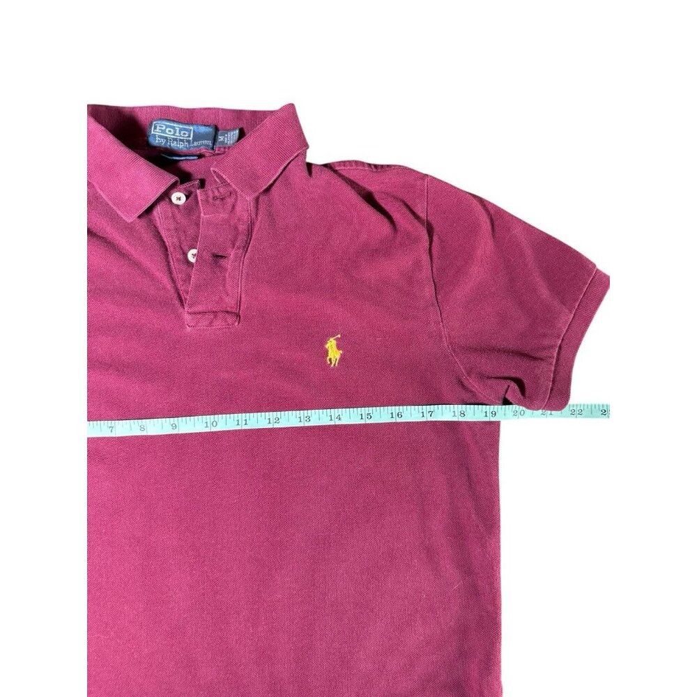 Polo Ralph Lauren Collared Shirt Burgundy Yellow Pony Mens Medium Wine Color - Picture 5 of 7